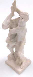 A pair of 19thC polished spelter figures of a gentleman and a lady, 26cm and 25cm high, a white... - 3