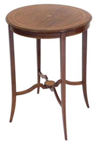 An Edwardian mahogany circular occasional table, with inlaid decoration, satinwood crossbanding,...