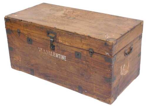 An early 20thC mahogany sea chest, with camphorwood lining, brass key escutcheons and cast iron...