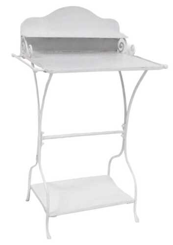 A wrought iron and metal wash stand, with two towel holders, raised on X frame supports united...