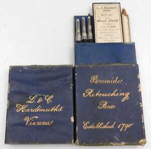 Assorted late 19th/early 20thC box camera parts, to include numbered plates, bellows, etc. - 4