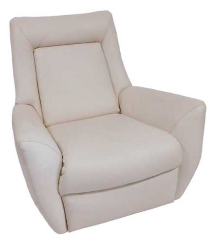 A white leather swivel armchair, 92cm wide.