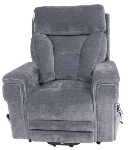 An Ulta Comfort electric riser recliner armchair, upholstered in grey velvet fabric, 99cm wide.