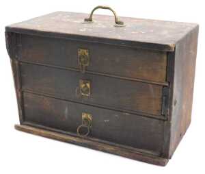 A set of late 19th/early 20thC pine drawers, with brass recessed handles, lacking door front,... - 2