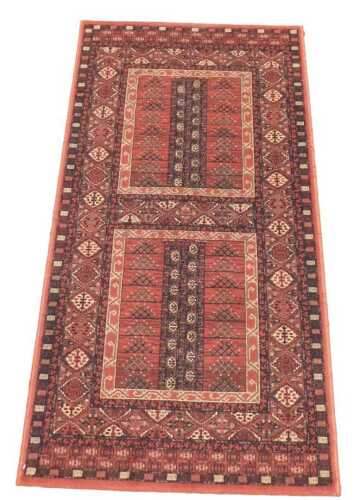 A Super Taj red ground rug, the two central fields with floral motifs, within repeating floral...