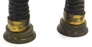 A pair of Oryx horns, mounted in circular brass stands, 82cm and 83cm high. - 3