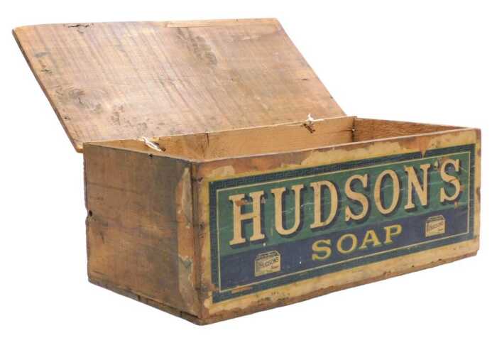 A Hudson's Soap box, with branding to the lid and to the front, 40cm wide.