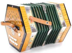 A late 20thC German Democratic Republic Scholer accordion, ten button, boxed. - 2