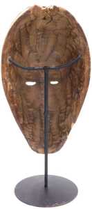 A Gabonese Galoa carved wooden tribal mask, on a metal stand, 35cm high. - 2
