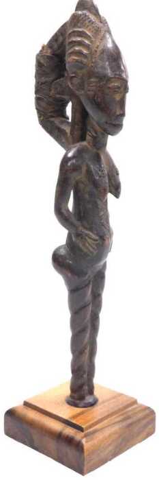 An African tribal Baule fertility figure, on a later hardwood stand, 29cm high overall.