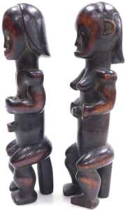 A pair of Gabonese Fang tribal reliquary male and female figures, 29cm high. - 2