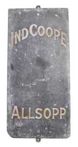 An early 20thC Ind Coope Allsopp pub wall mounted slate board, 64cm high, 31cm wide.