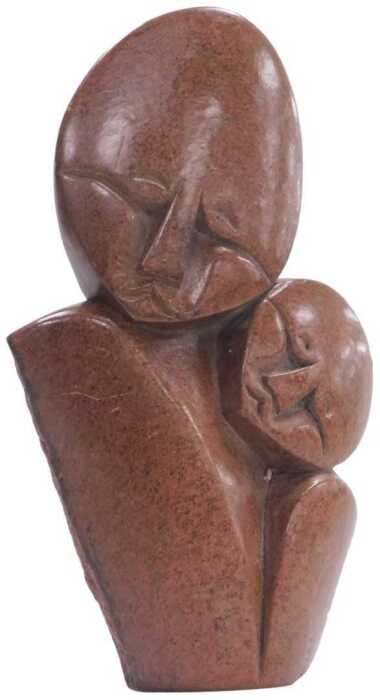 A Zimbabwe Shona stone figure of a mother and child, signed to reverse F Mutekedza, 24cm high.