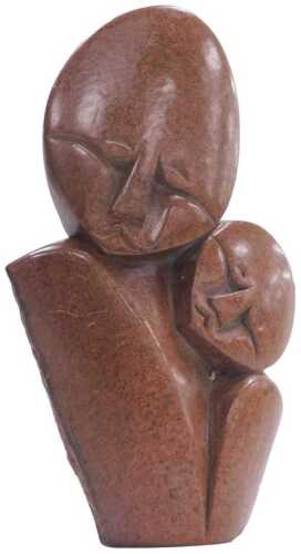 A Zimbabwe Shona stone figure of a mother and child, signed to reverse F Mutekedza, 24cm high.