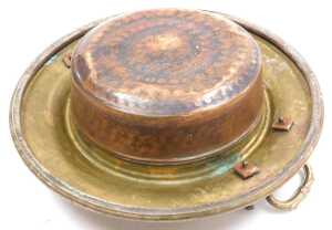 A Continental two handled brass brazier, a pair of African gilt metal figures, four green... - 5