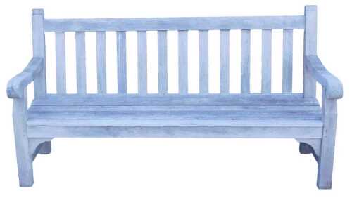 An R A Lister & Company Ltd of Dursley three seater garden bench, impressed stamp to left side...