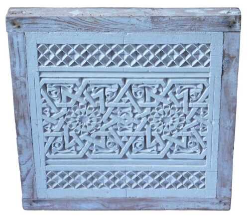 A French hand carved plaster wall tile, decorated for the King Hassan II mosque in Casablanca,...