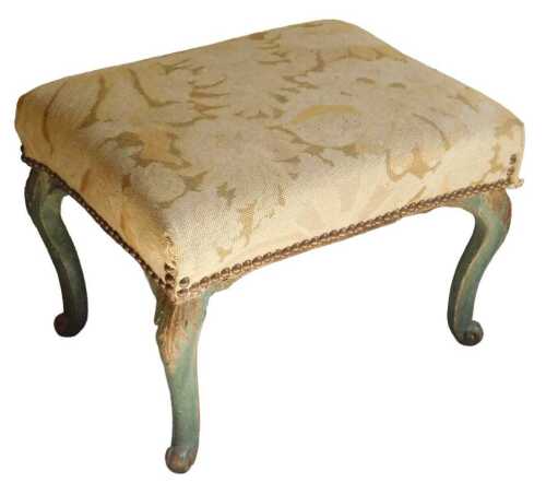 A 19thC Louis XVI style green and gilt painted stool, with giltwood acanthus leaf carving and...