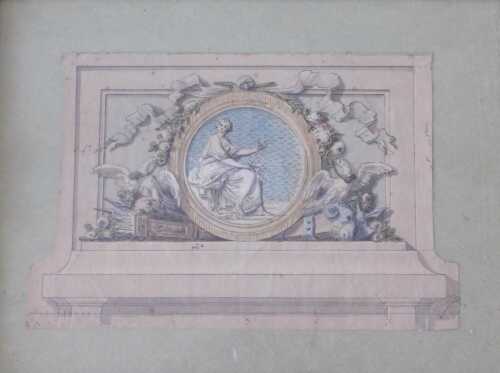 An 18th/19thC interior design drawing of a mantel furnishing, in the classical manner, pencil...