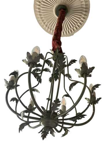 A modern electrolier, of wrought verdigris finish, 57cm high. Offsite Sale - Buying & Collecting...