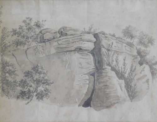 19thC English School. The High Rocks at Tunbridge Wells, sepia wash, with inscription, 21.5cm x...