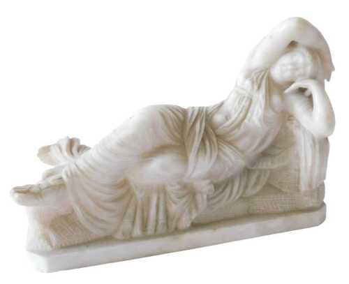 Late 19thC Italian School. A marble figure of the Sleeping Ariadne, on canted rectangular base,...