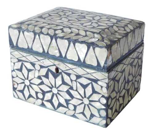 An Indian ebonised mother-of-pearl inlaid box, the hinged lid enclosing a vacant interior, 13cm...