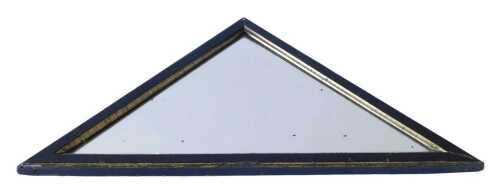 A 19thC ebonised and parcel gilt triangular shaped mirror, 25cm high, 47cm wide. Offsite Sale -...