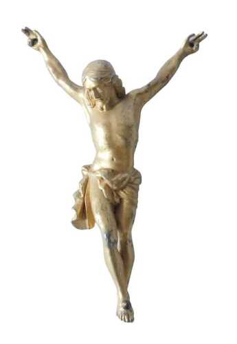 A late 19th/early 20thC gilt metal figure of Christ on the crucifix, 18cm high. Offsite Sale -...
