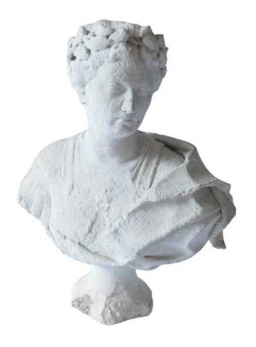 A late 19th/early 20thC plaster maquette bust of a Greek lady, wearing a laurel wreath, on a...