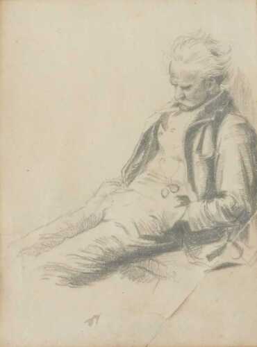 19thC French School. Portrait of a sleeping gentleman, pencil, 17cm x 12.5cm. Offsite Sale -...