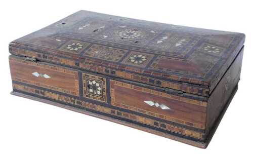 A late 19th/early 20thC Middle Eastern box, with bone, mother of pearl and parquetry inlay to...