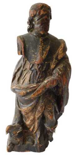 A 17thC limewood and painted Flemish carved figure of Christ, 42cm high. (AF) Offsite Sale -...