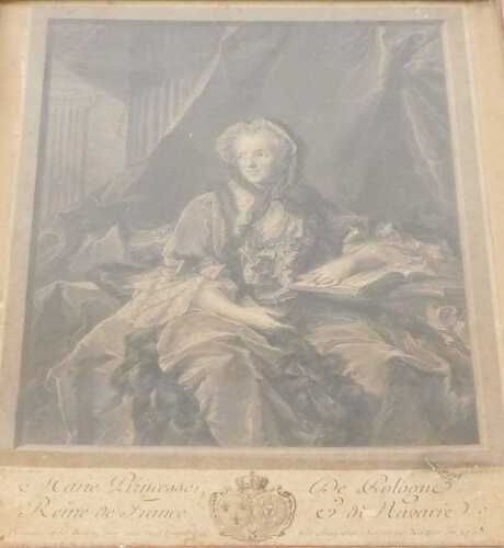 18thC French engraving. Portrait of Princess Marie Reine de France de Bolgne & de Navarie, after...