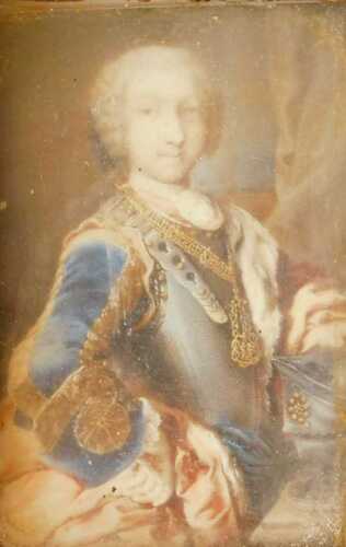 Gilt frame of rococo style design, with facsimile print, 17cm x 13.5cm overall. Offsite Sale -...