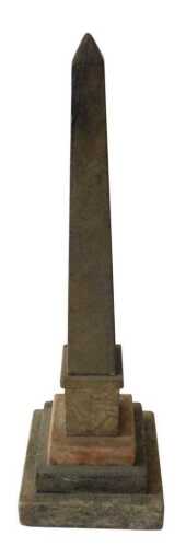 A Continental marble obelisk, on a stepped base, 33cm high. Offsite Sale - Buying & Collecting...