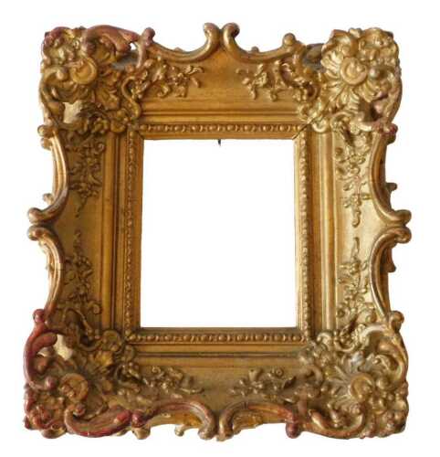 A 19thC gilt gesso picture frame, with pierced rococo scroll decoration, 26cm x 23cm, recess...