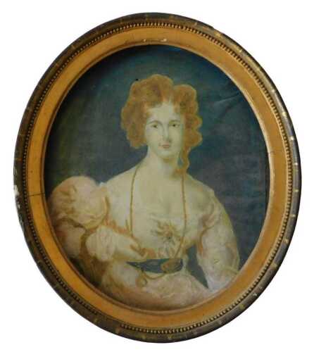 Continental School. Portrait of a lady, oval, half length, oil on paper, 38cm x 32cm. Offsite...