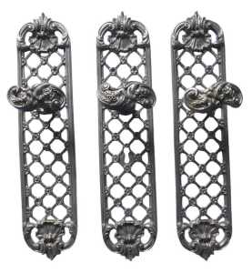 Five items of 19thC French gilt metal door furniture, (only three illustrated) each with a...