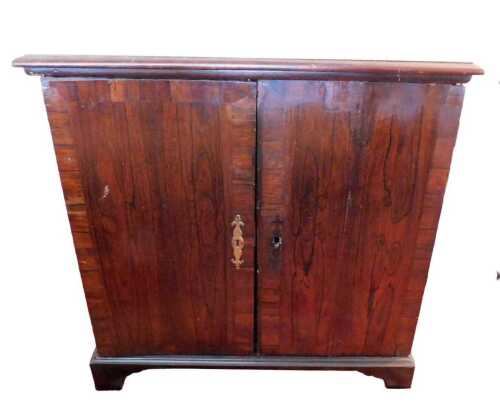 A 19thC rosewood side cabinet, the rectangular top with a moulded edge above two cross banded...