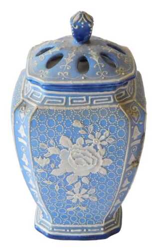 A Japanese Noritake porcelain pot pourri jar and cover, with simulated Wedgwood Jasperware...