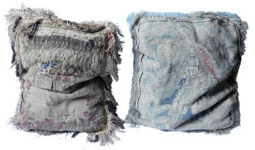 A tasselled cushion, mounted with an 18thC Aubusson panel, and another similar. (2) Offsite Sale...