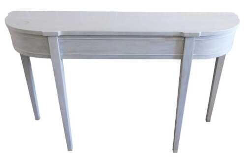 A painted side table, of shaped D-end form on square tapering legs, 73cm high, 98cm wide, 36cm...