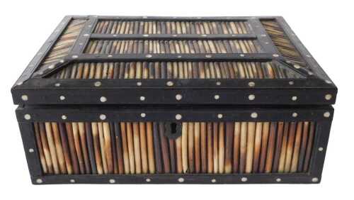 A 19thC Sri Lankan porcupine quill and cedarwood box, Galle, of rectangular form, with plain...