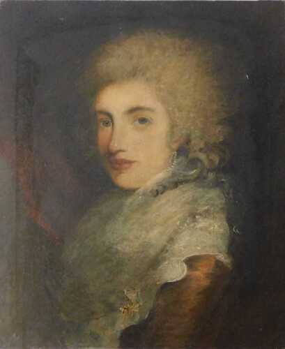 19th C. A portrait of Lady Seymour-Conway, indistinctly signed and dated 1878, oil on canvas,...