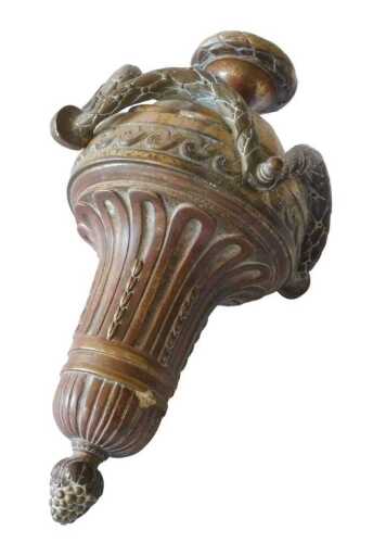 A 19thC gilt metal classical urn finial, with acorn knop, inverted body, raised with garland...