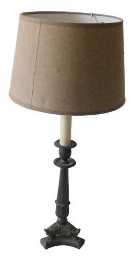 A 19thC bronze Grand Tour style candlestick, with urn sconce on a fluted, tapering stem,...