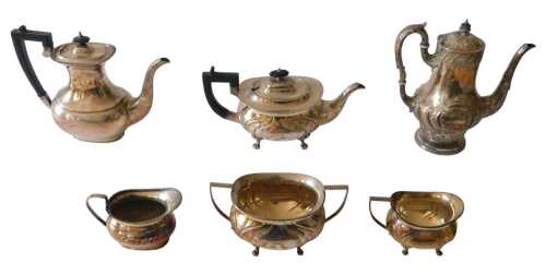 Various silver platedware, to include a George I style coffee pot, with acanthus leaf handle and...