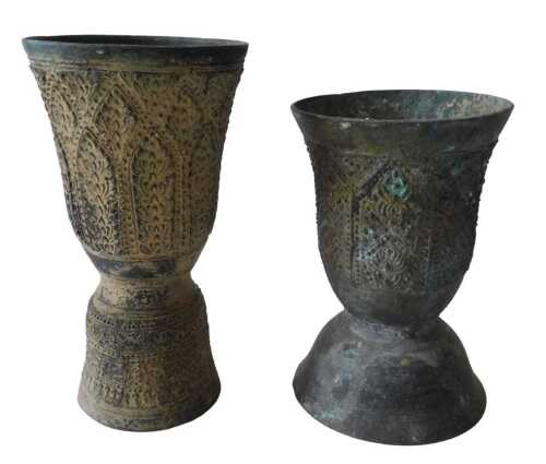 A 19thC metal mughal style cup, profusely decorated with a geometric pattern of inverted form,...