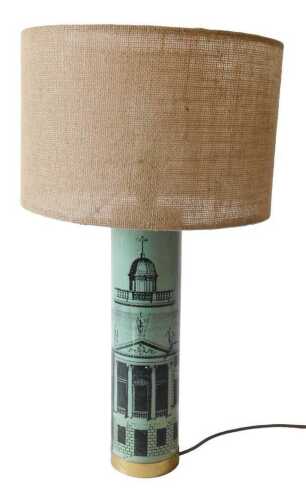 A Piero Fornasetti table lamp, with hessian style shade, 53cm high. Offsite Sale - Buying &...